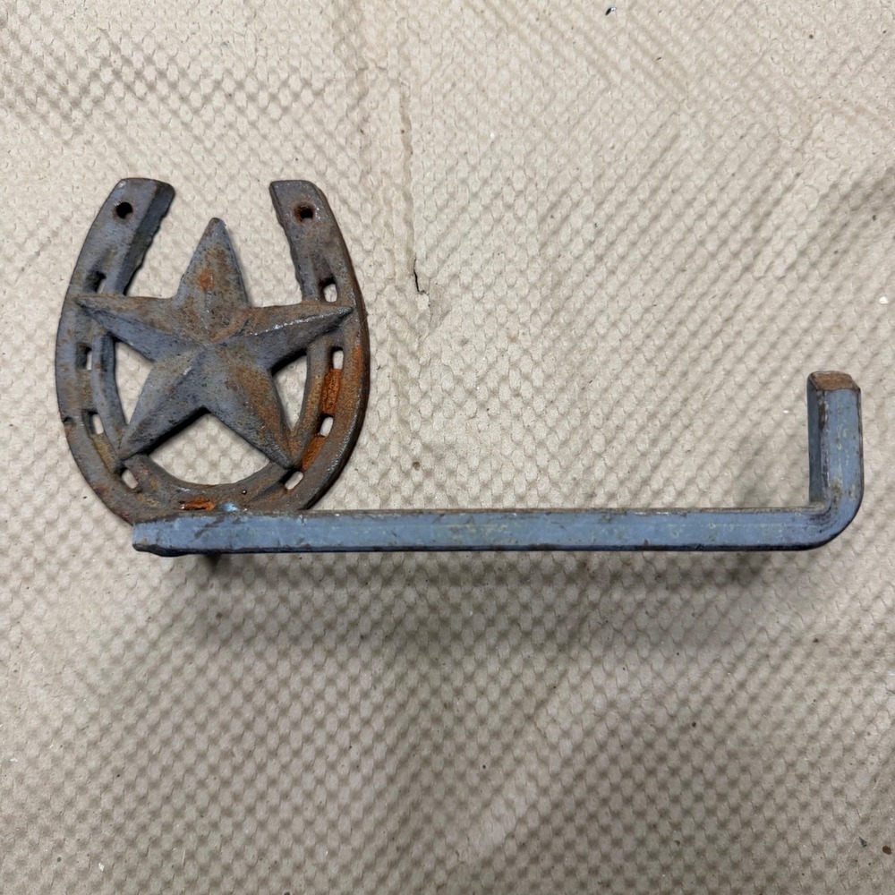 Cast Iron Horseshoe Star Toilet Paper Holder Rustic Western Farmhouse Wall Mount